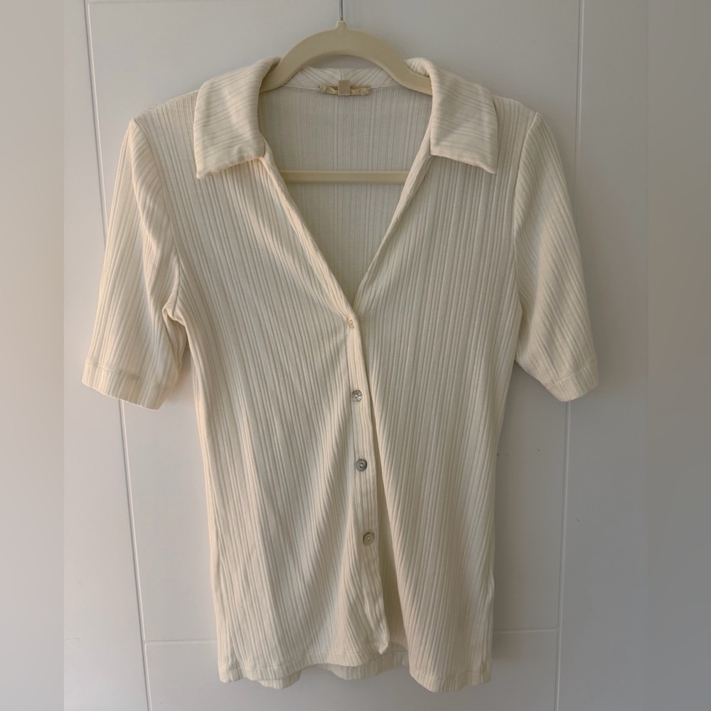 Madewell Ivory Ribbed Button-Down Shirt